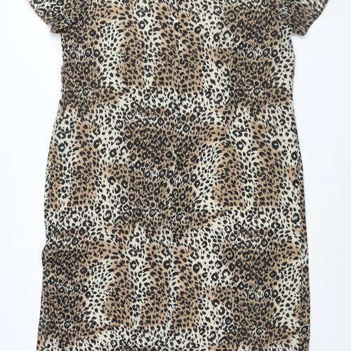 Premier Collection Womens Brown Animal Print Polyester Shift Size 24 Round Neck Zip - Leopard Print