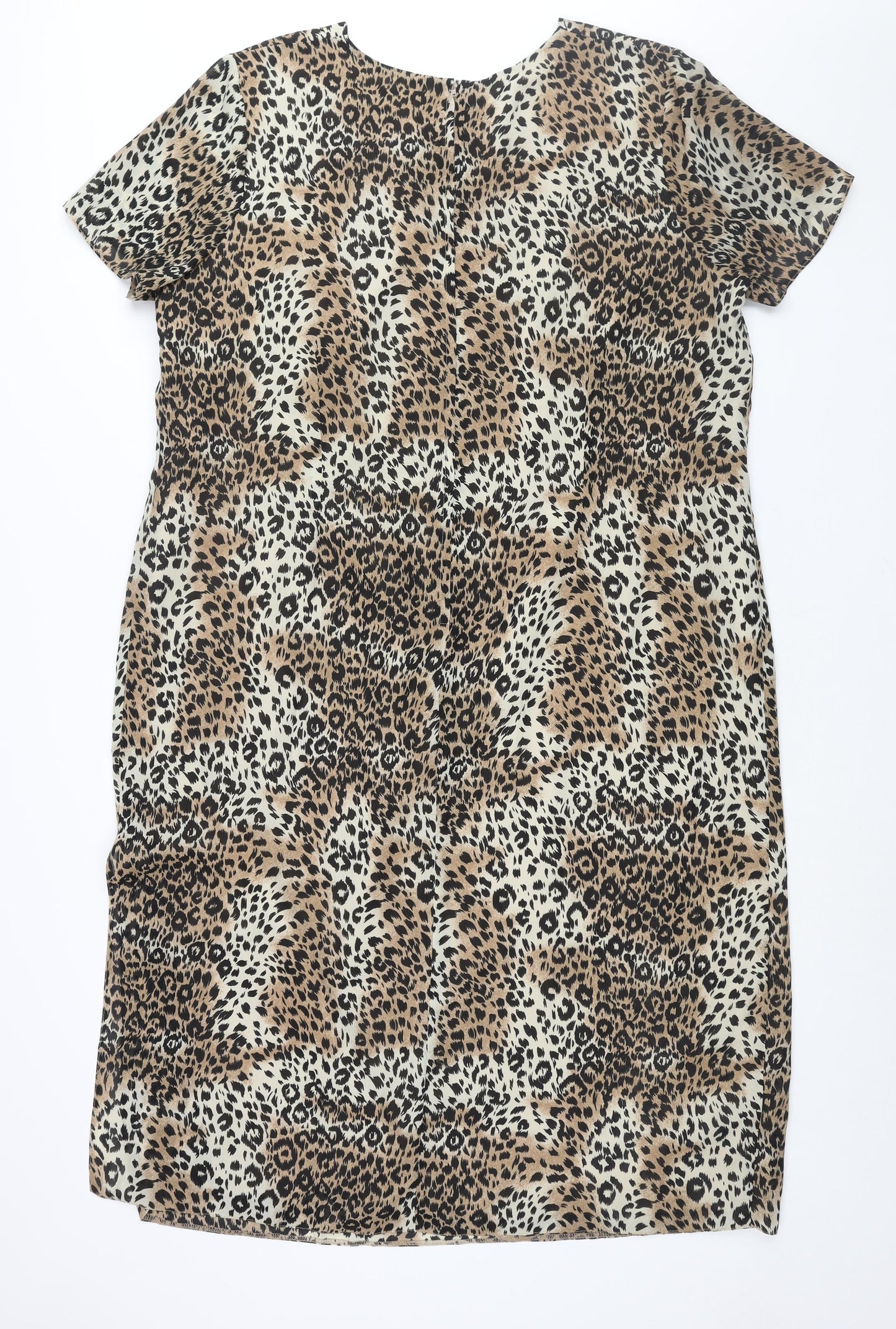 Premier Collection Womens Brown Animal Print Polyester Shift Size 24 Round Neck Zip - Leopard Print