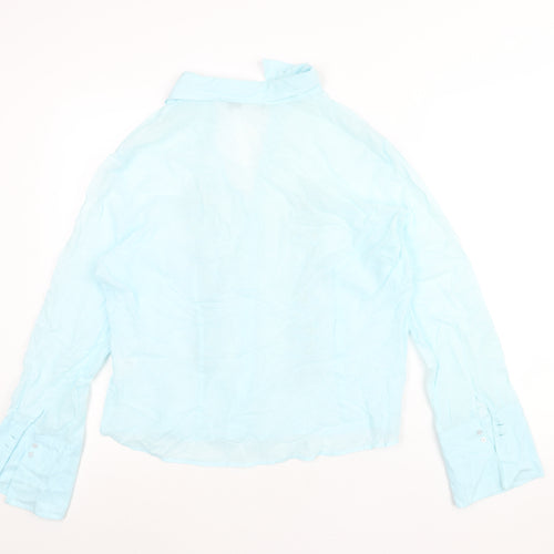 Per Una Womens Blue Cotton Basic Button-Up Size 18 Collared - Floral Embroidery