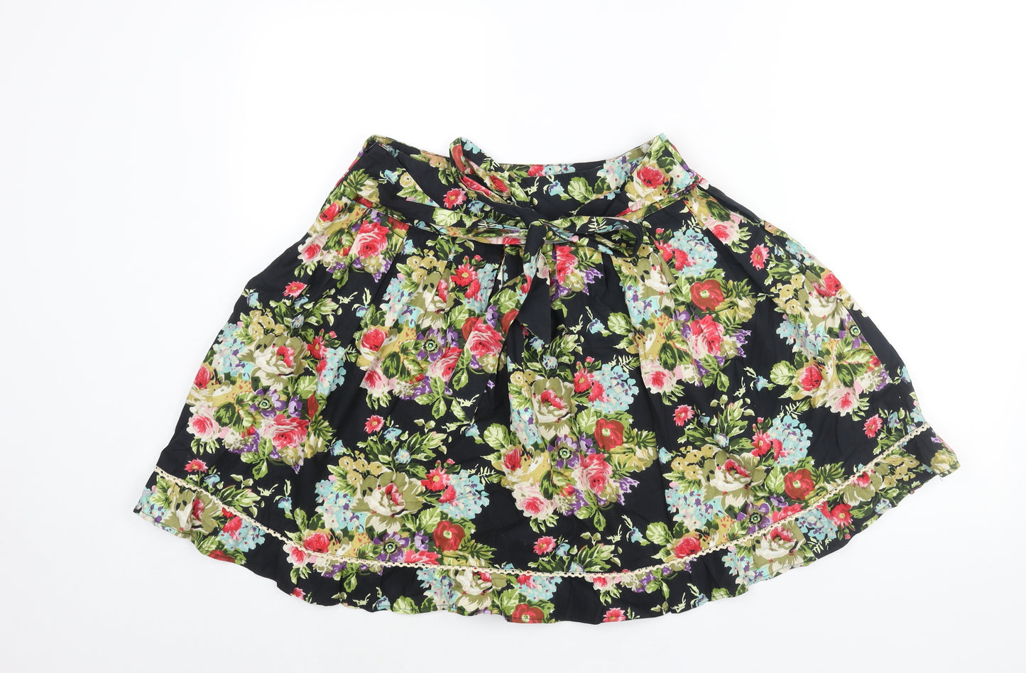 Joe Browns Womens Multicoloured Floral Cotton Flare Skirt Size 10 Zip - Belted