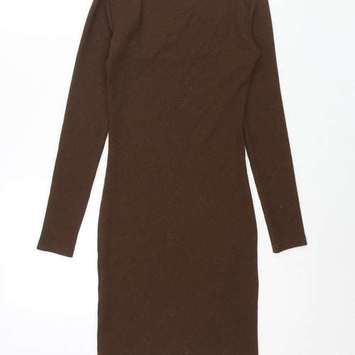 Zara Womens Brown Polyester Bodycon Size S Scoop Neck Pullover - Ribbed