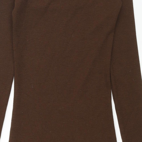 Zara Womens Brown Polyester Bodycon Size S Scoop Neck Pullover - Ribbed