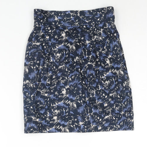 French Connection Womens Blue Geometric Cotton Straight & Pencil Skirt Size 6 Zip - Pocket