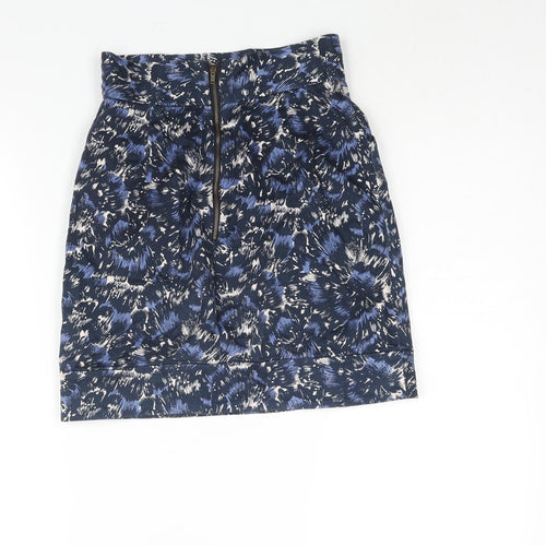 French Connection Womens Blue Geometric Cotton Straight & Pencil Skirt Size 6 Zip - Pocket