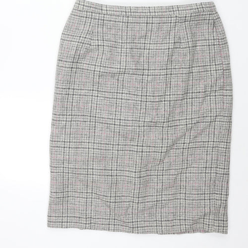 Cotswold Collections Womens Grey Check Wool Straight & Pencil Skirt Size 18 Zip