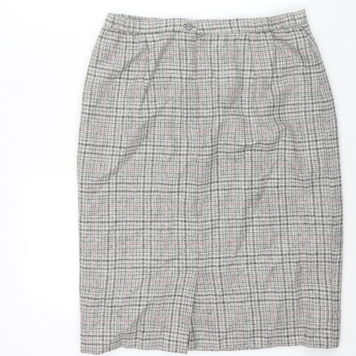 Cotswold Collections Womens Grey Check Wool Straight & Pencil Skirt Size 18 Zip