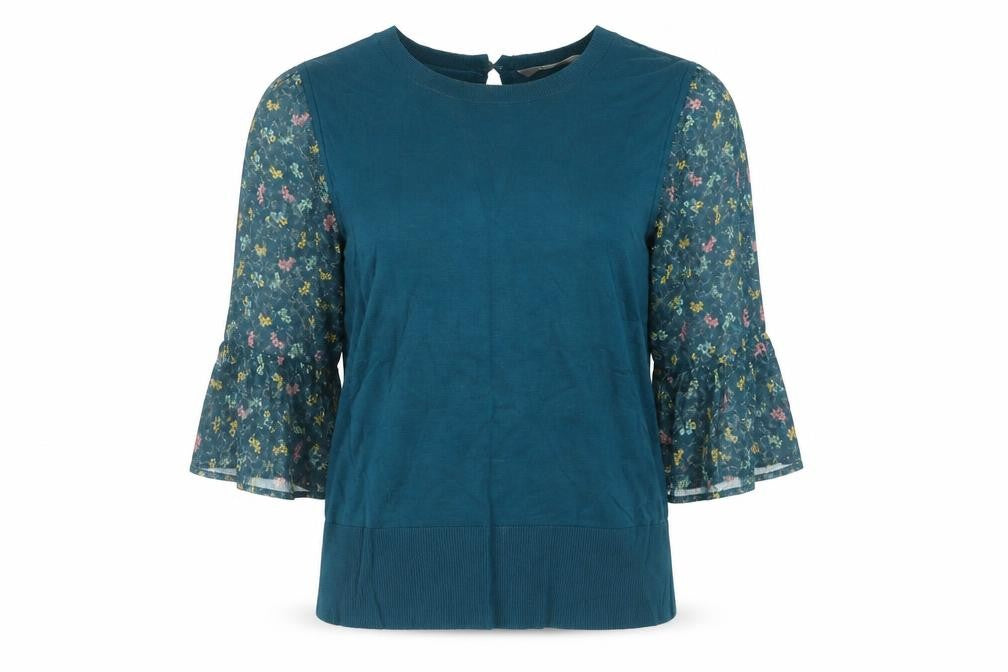 Oasis Womens Black Round Neck Viscose Pullover Jumper Size M - Floral Lace Sleeve
