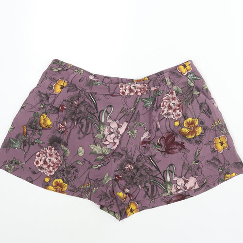 H&M Womens Purple Floral Polyester Basic Shorts Size 12 Regular Zip