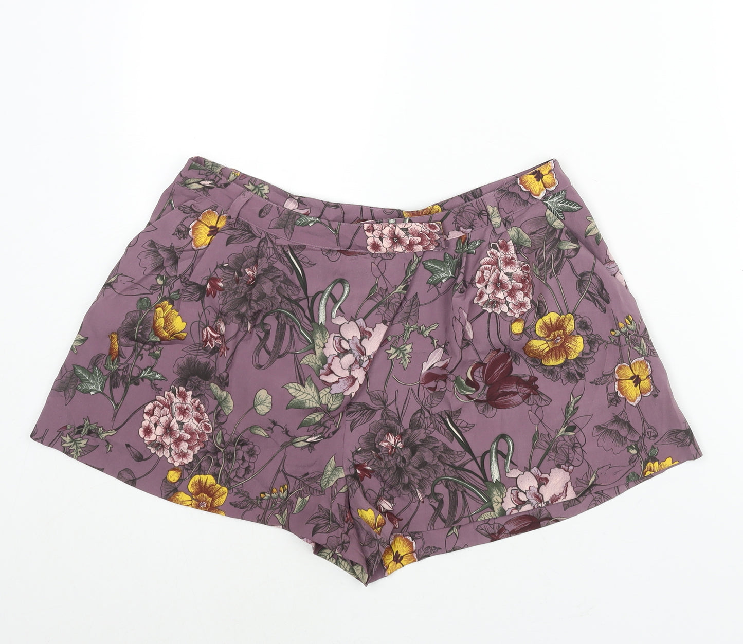 H&M Womens Purple Floral Polyester Basic Shorts Size 12 Regular Zip