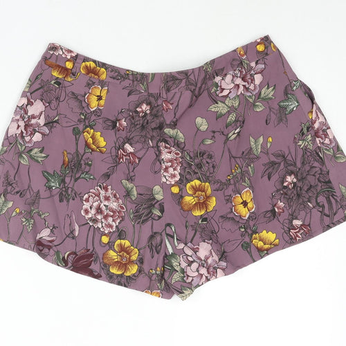 H&M Womens Purple Floral Polyester Basic Shorts Size 12 Regular Zip