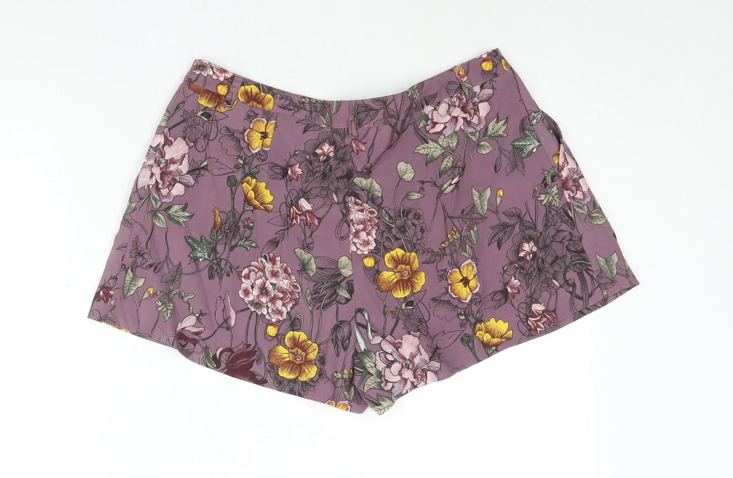 H&M Womens Purple Floral Polyester Basic Shorts Size 12 Regular Zip