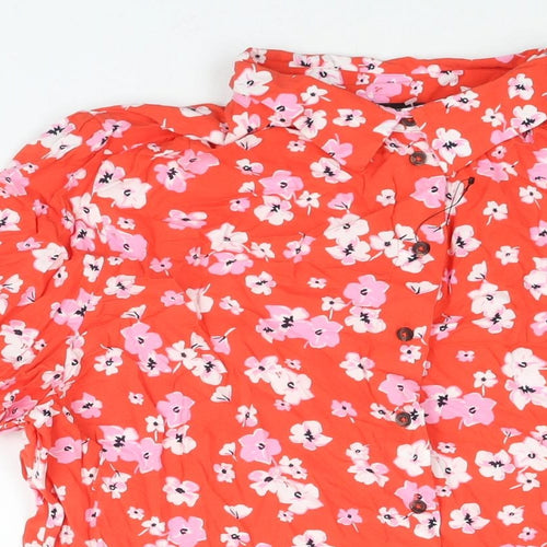 Marks and Spencer Womens Red Floral Viscose Shirt Dress Size 20 Collared Button - Belted