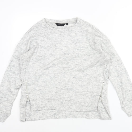 New Look Womens Grey Round Neck Acrylic Pullover Jumper Size 8 - Zip Detail