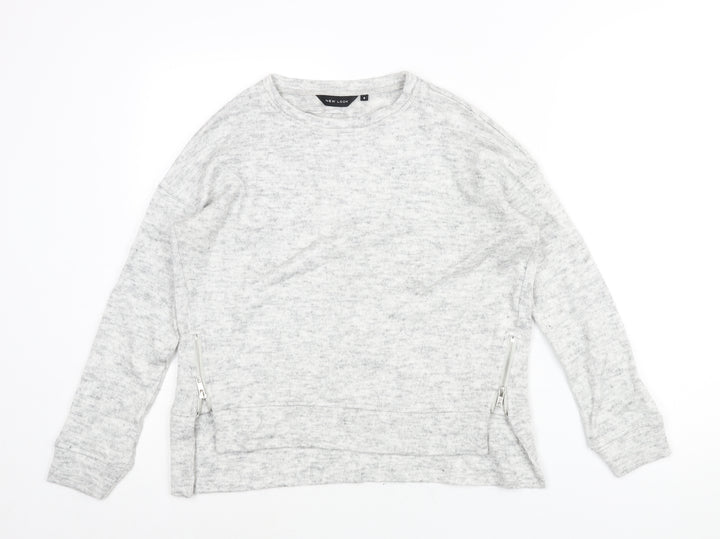 New Look Womens Grey Round Neck Acrylic Pullover Jumper Size 8 - Zip Detail