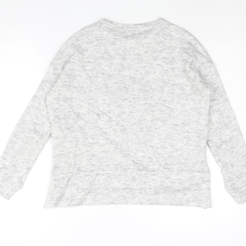 New Look Womens Grey Round Neck Acrylic Pullover Jumper Size 8 - Zip Detail