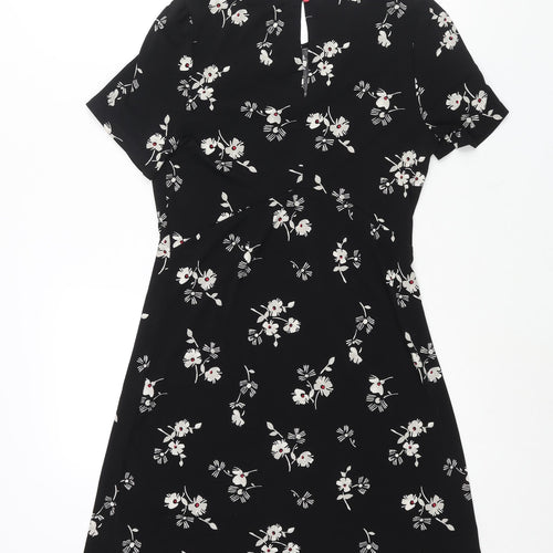 NEXT Womens Black Geometric Polyester Shift Size 6 Round Neck Button - Floral Print