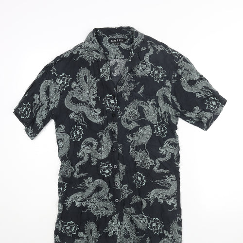 Motel Womens Grey Geometric Viscose Basic Button-Up Size S Collared - Dragon Print