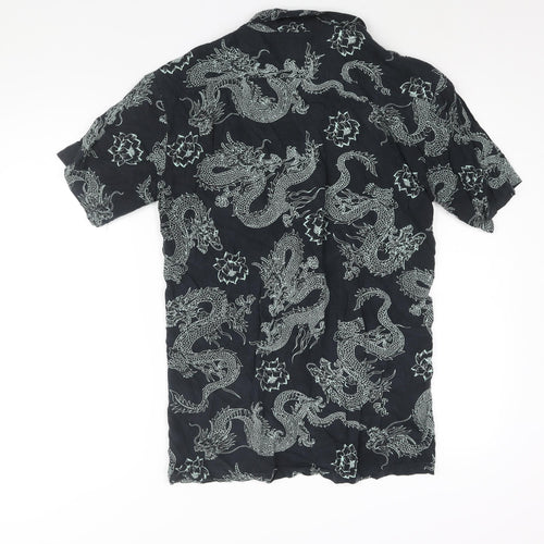 Motel Womens Grey Geometric Viscose Basic Button-Up Size S Collared - Dragon Print