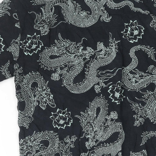 Motel Womens Grey Geometric Viscose Basic Button-Up Size S Collared - Dragon Print