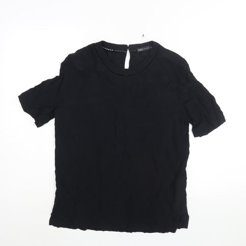 Marks and Spencer Womens Black Viscose Basic Blouse Size 10 Round Neck