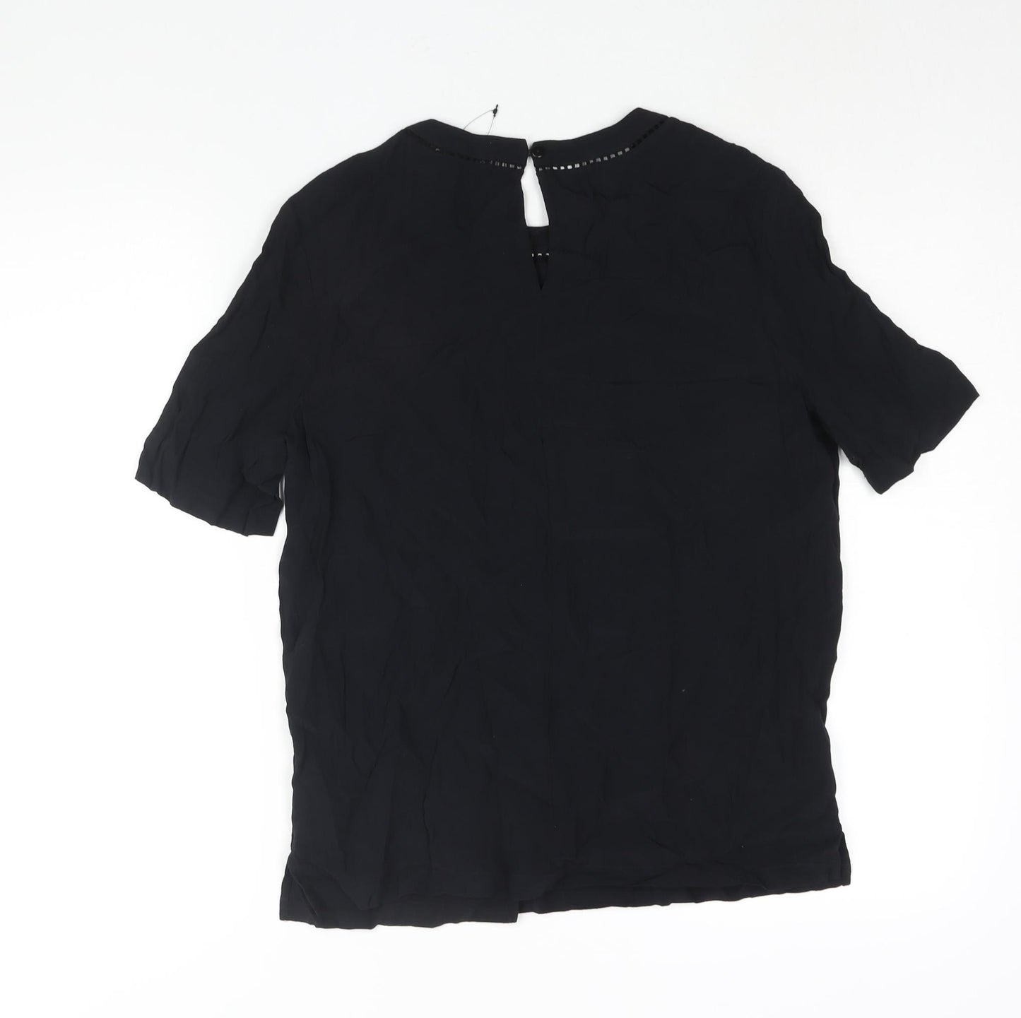 Marks and Spencer Womens Black Viscose Basic Blouse Size 10 Round Neck