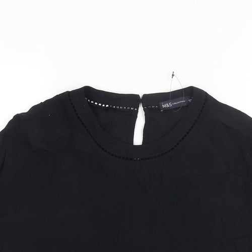 Marks and Spencer Womens Black Viscose Basic Blouse Size 10 Round Neck