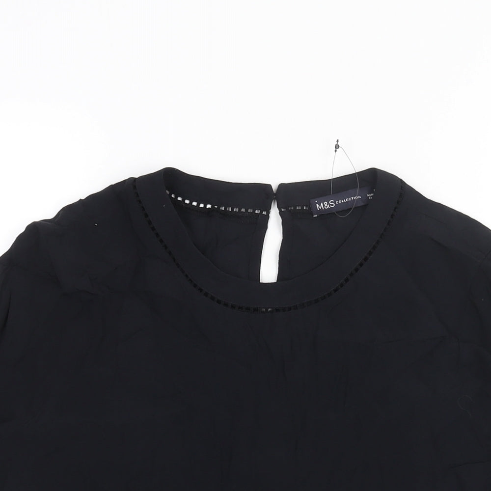 Marks and Spencer Womens Black Viscose Basic Blouse Size 10 Round Neck