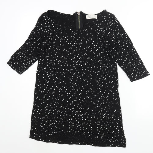 Zara Womens Black Geometric Polyester Basic Blouse Size L Boat Neck - Star Print