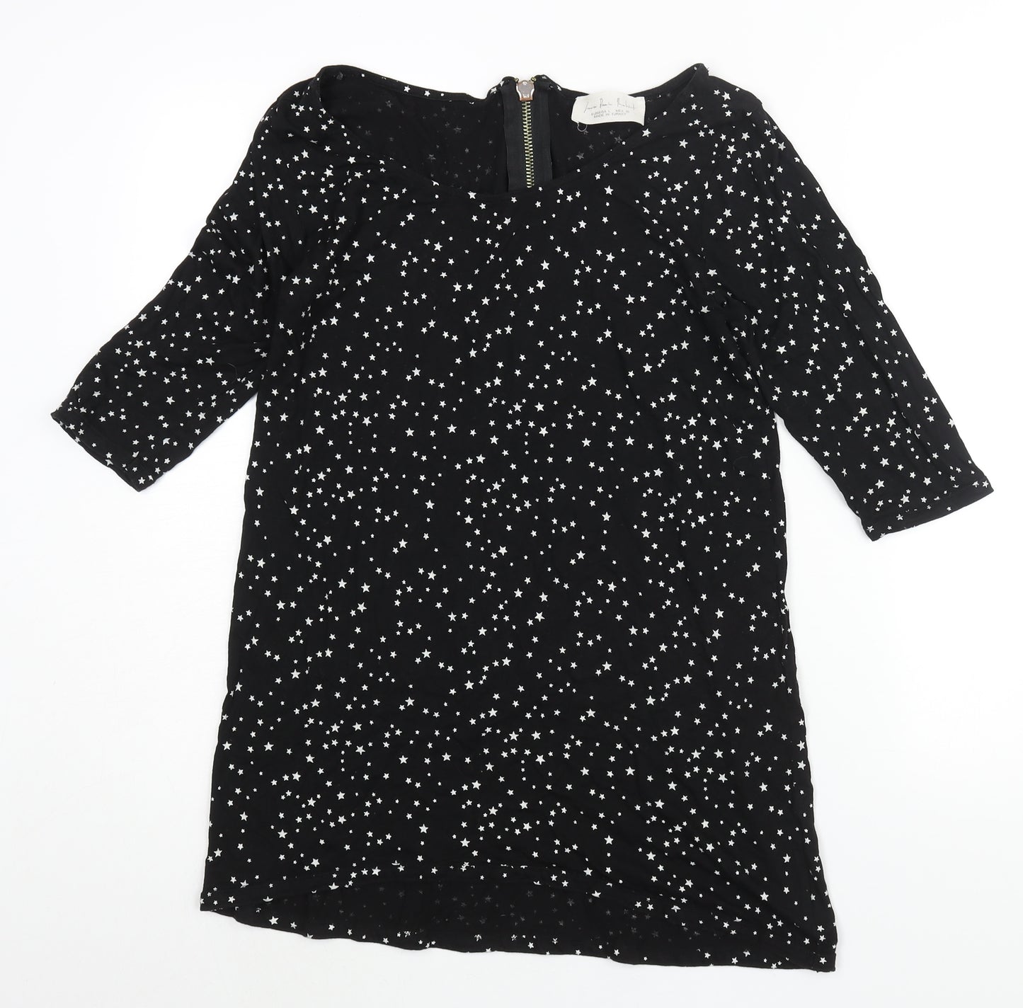 Zara Womens Black Geometric Polyester Basic Blouse Size L Boat Neck - Star Print