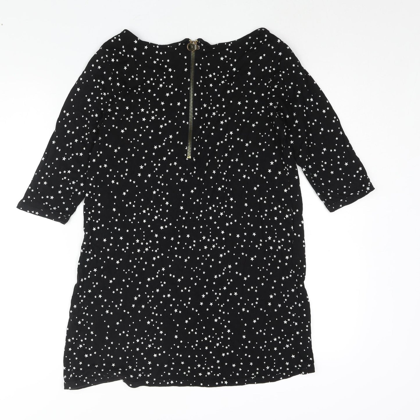 Zara Womens Black Geometric Polyester Basic Blouse Size L Boat Neck - Star Print