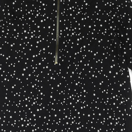 Zara Womens Black Geometric Polyester Basic Blouse Size L Boat Neck - Star Print