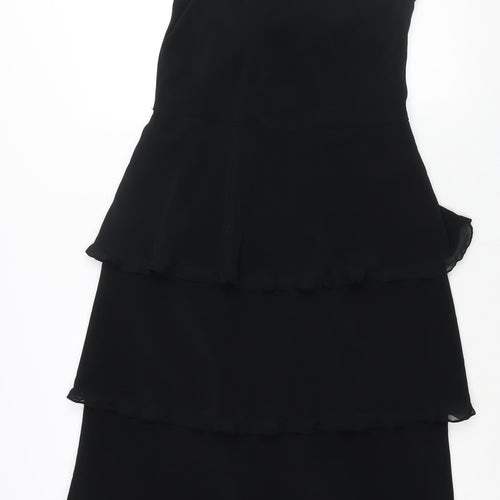 Emma Somerset Womens Black Polyester Maxi Size 12 Halter Zip - Layered Frill