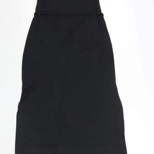 River Island Womens Black Polyester Maxi Size 10 V-Neck Pullover - Side Slits Belted