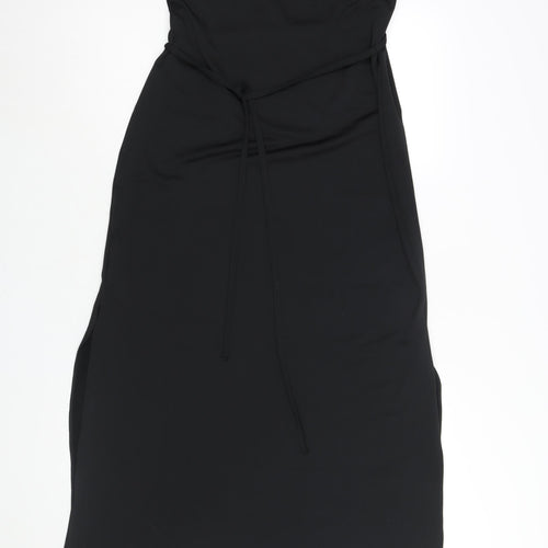 River Island Womens Black Polyester Maxi Size 10 V-Neck Pullover - Side Slits Belted