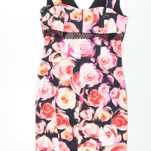 Vera Mont Womens Multicoloured Floral Cotton Pencil Dress Size 12 Sweetheart Zip - Lace Waistband Detail