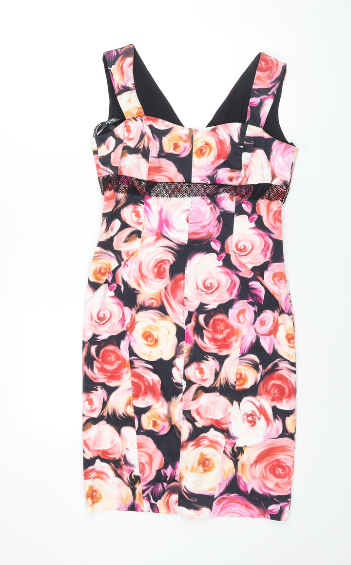 Vera Mont Womens Multicoloured Floral Cotton Pencil Dress Size 12 Sweetheart Zip - Lace Waistband Detail