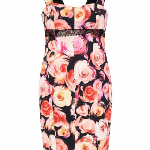 Vera Mont Womens Multicoloured Floral Cotton Pencil Dress Size 12 Sweetheart Zip - Lace Waistband Detail