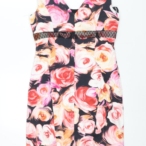 Vera Mont Womens Multicoloured Floral Cotton Pencil Dress Size 12 Sweetheart Zip - Lace Waistband Detail