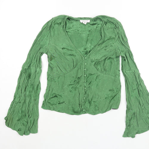Topshop Womens Green Viscose Basic Blouse Size 8 V-Neck