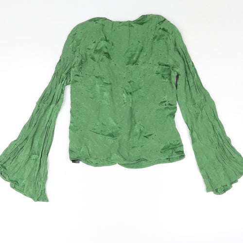 Topshop Womens Green Viscose Basic Blouse Size 8 V-Neck