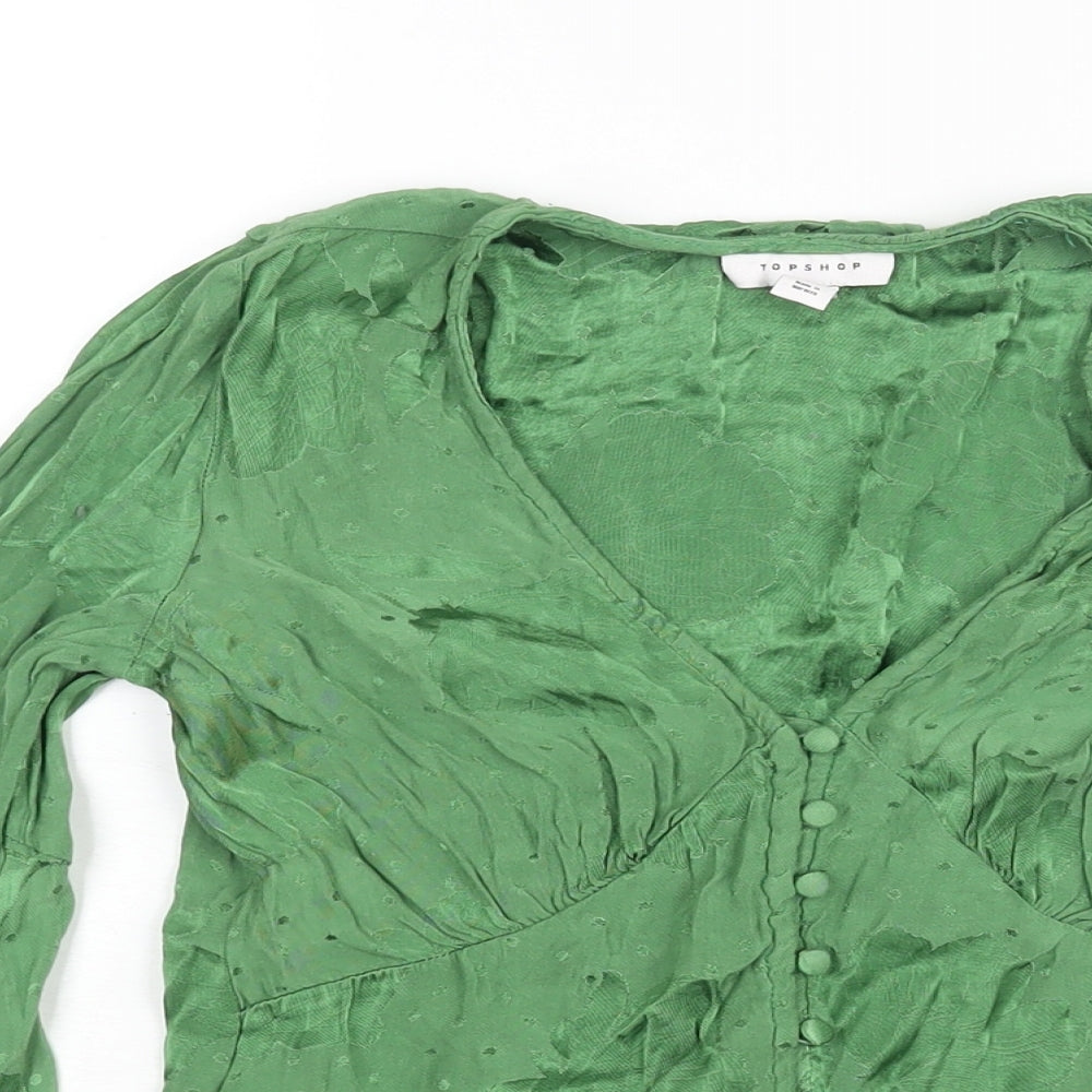Topshop Womens Green Viscose Basic Blouse Size 8 V-Neck