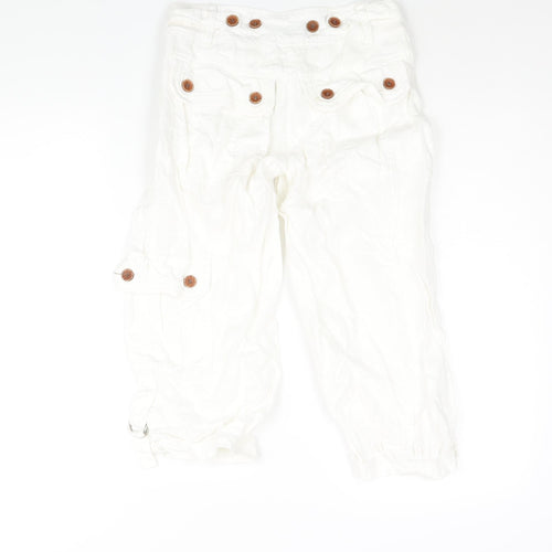 NEXT Womens White Cotton Cargo Trousers Size 6 L20 in Regular Zip - Buckle Detail