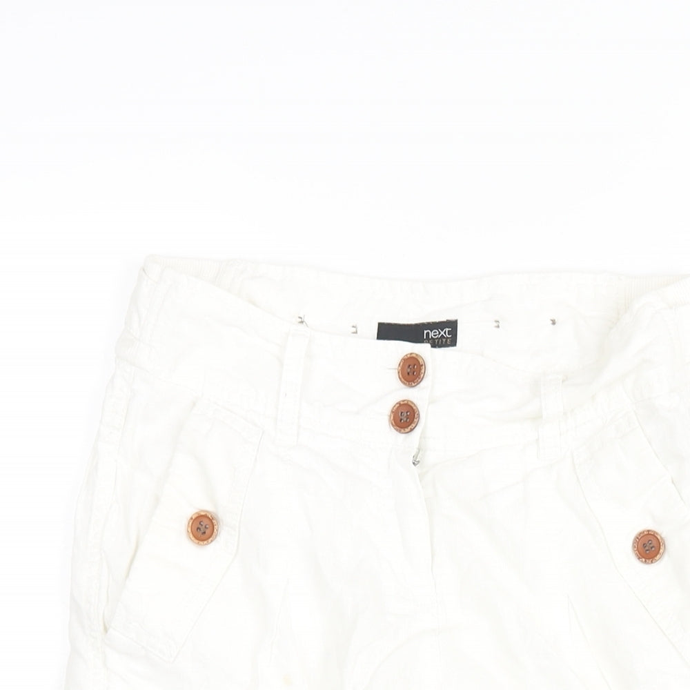 NEXT Womens White Cotton Cargo Trousers Size 6 L20 in Regular Zip - Buckle Detail