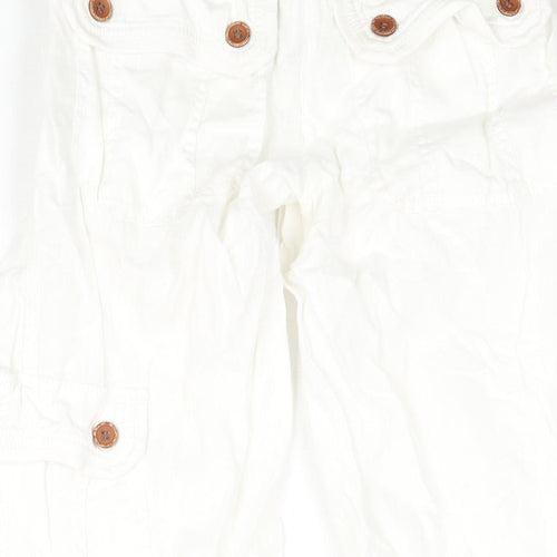 NEXT Womens White Cotton Cargo Trousers Size 6 L20 in Regular Zip - Buckle Detail
