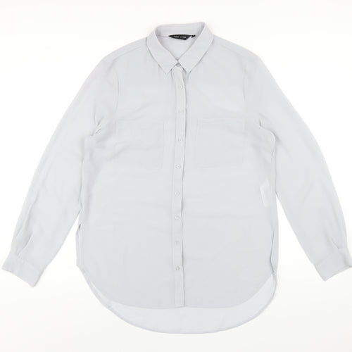 New Look Womens Grey Polyester Basic Button-Up Size 12 Collared