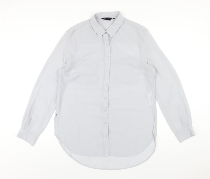 New Look Womens Grey Polyester Basic Button-Up Size 12 Collared