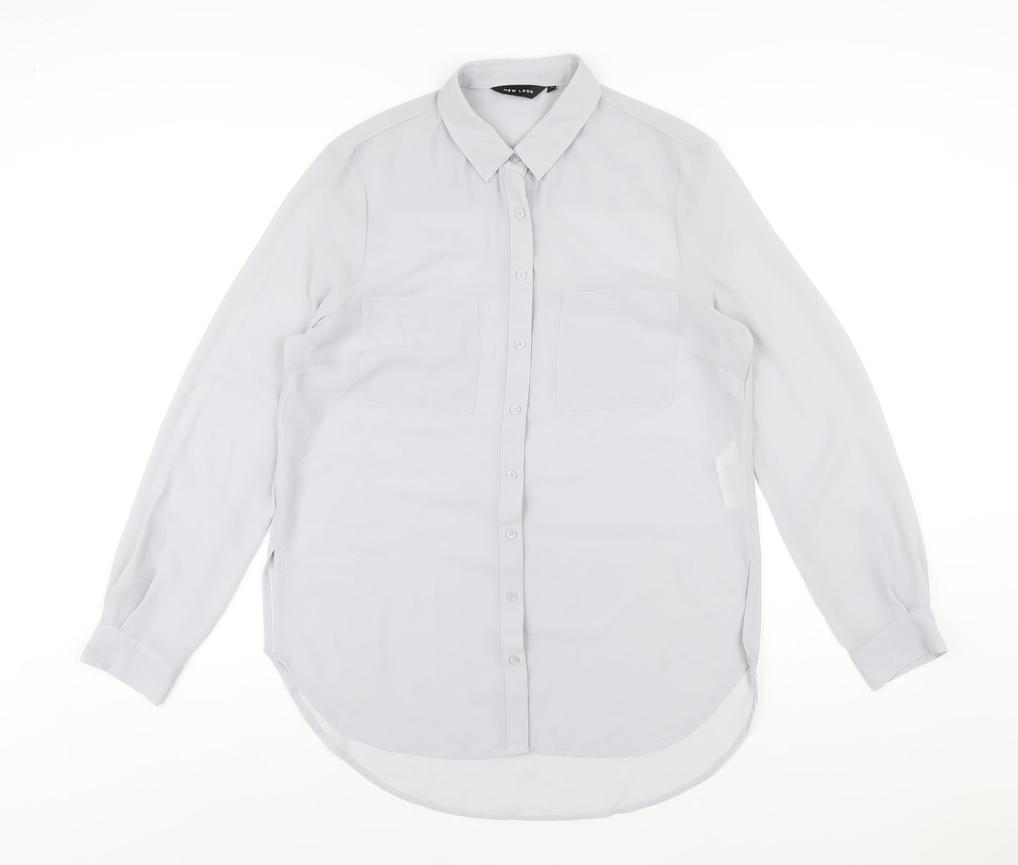 New Look Womens Grey Polyester Basic Button-Up Size 12 Collared