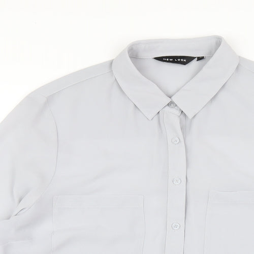 New Look Womens Grey Polyester Basic Button-Up Size 12 Collared