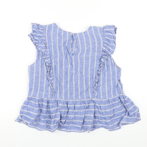 Lost Stock Womens Blue Striped Cotton Basic T-Shirt Size M Round Neck