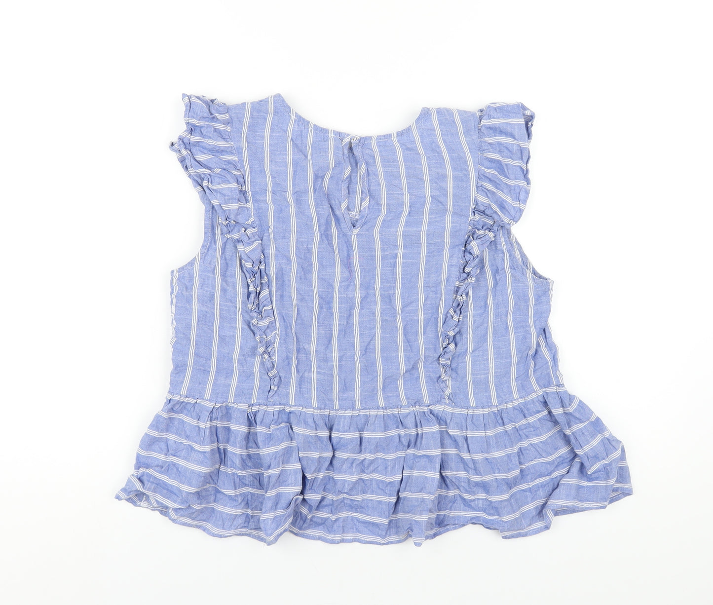 Lost Stock Womens Blue Striped Cotton Basic T-Shirt Size M Round Neck